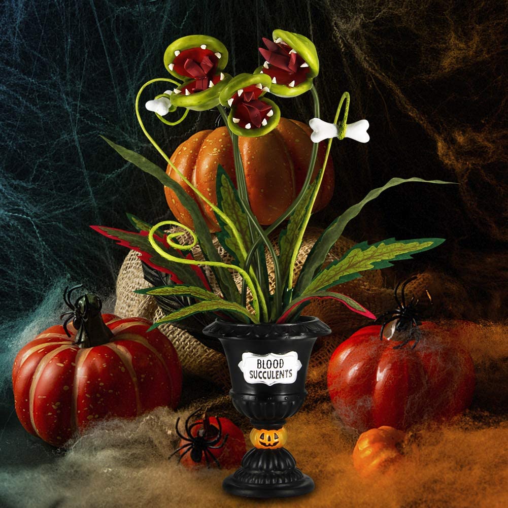 This scary floral arrangement is a unique venus fly trap halloween decoration